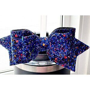 Straw Topper Navy Blue Bow Glitter w/ Multiple Colors